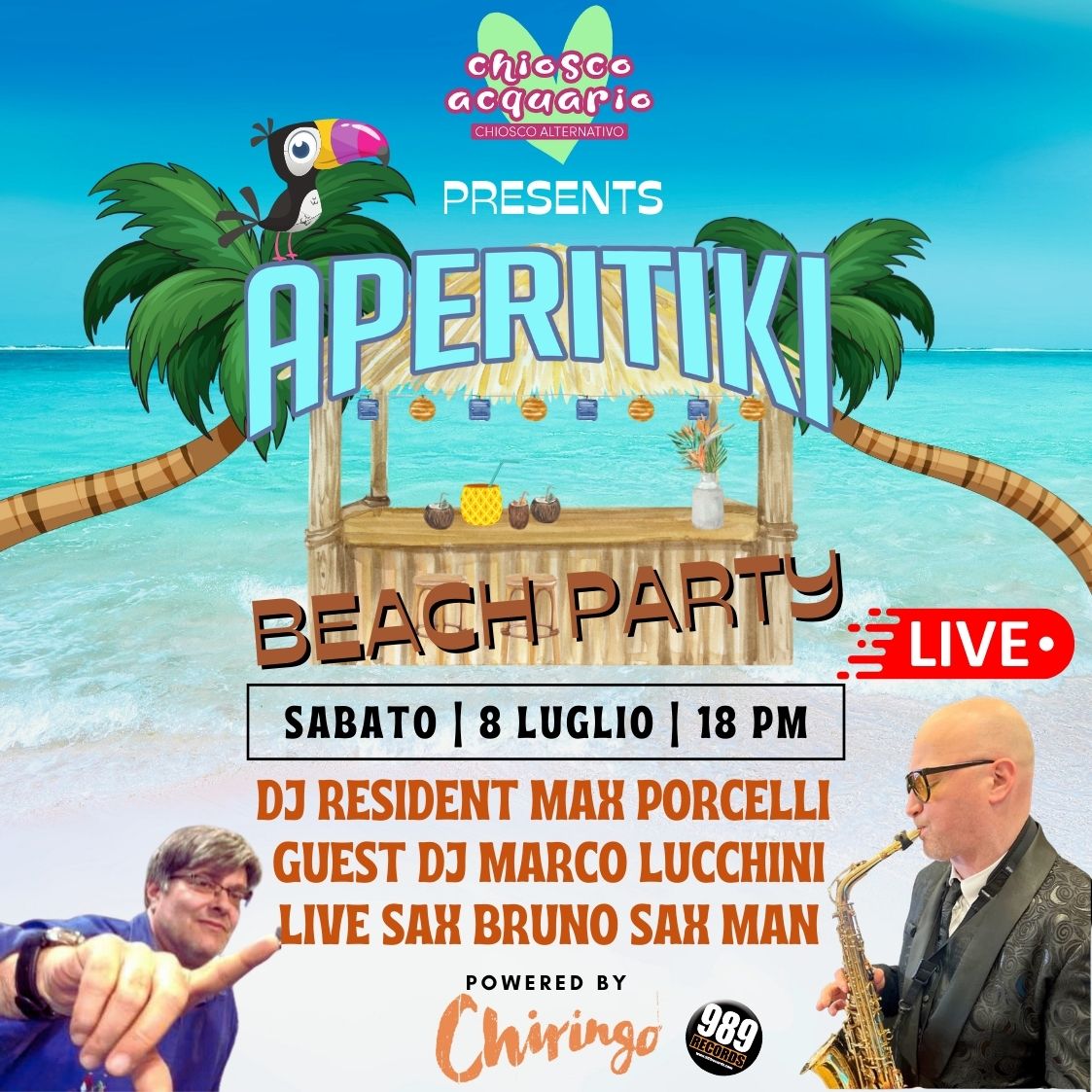 Aperitiki 2023 Beach Party - Live Sax Bruno Saxman and DJ Marco Lucchini